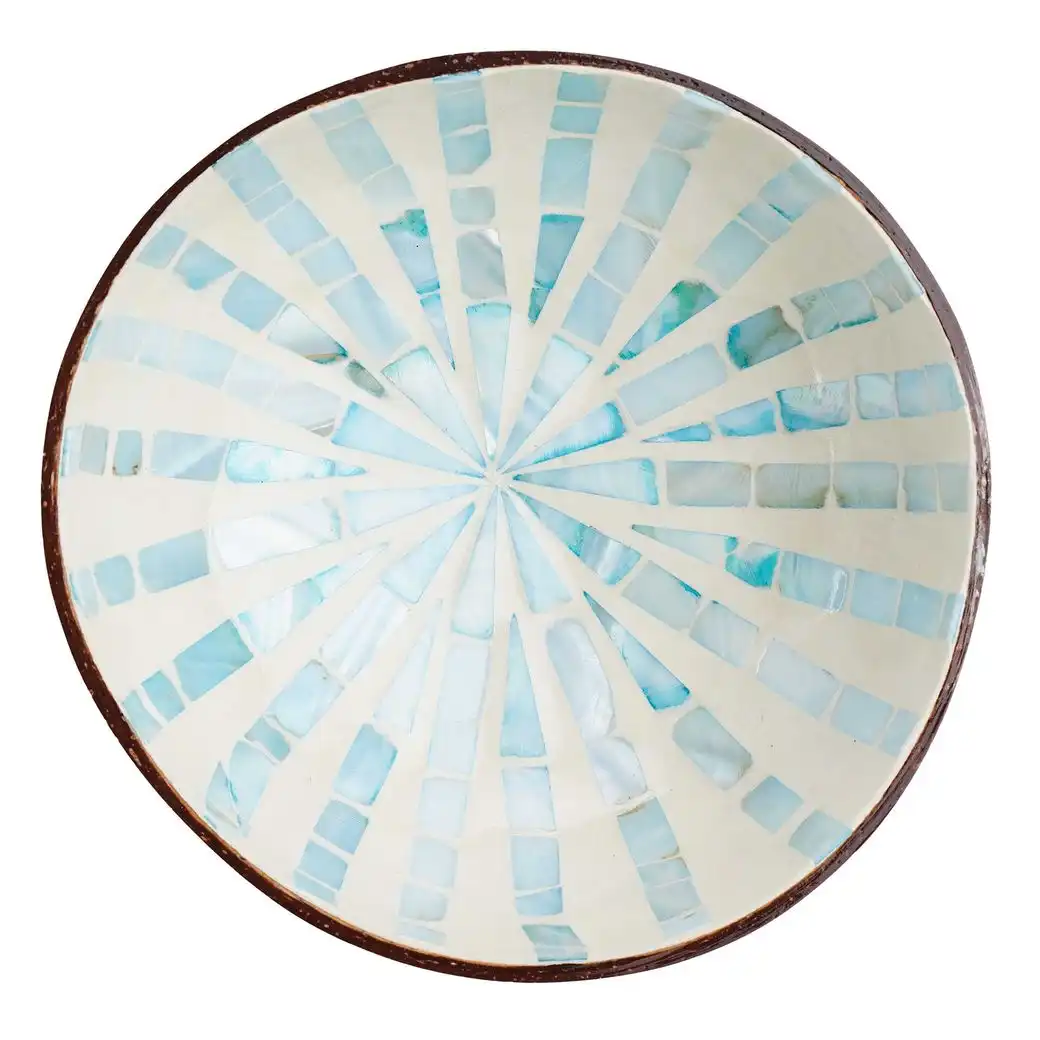 COCONUT decor bowl made of coconut with mother-of-pearl, white-turquoise stripes Ø 13.5cm - Image 3