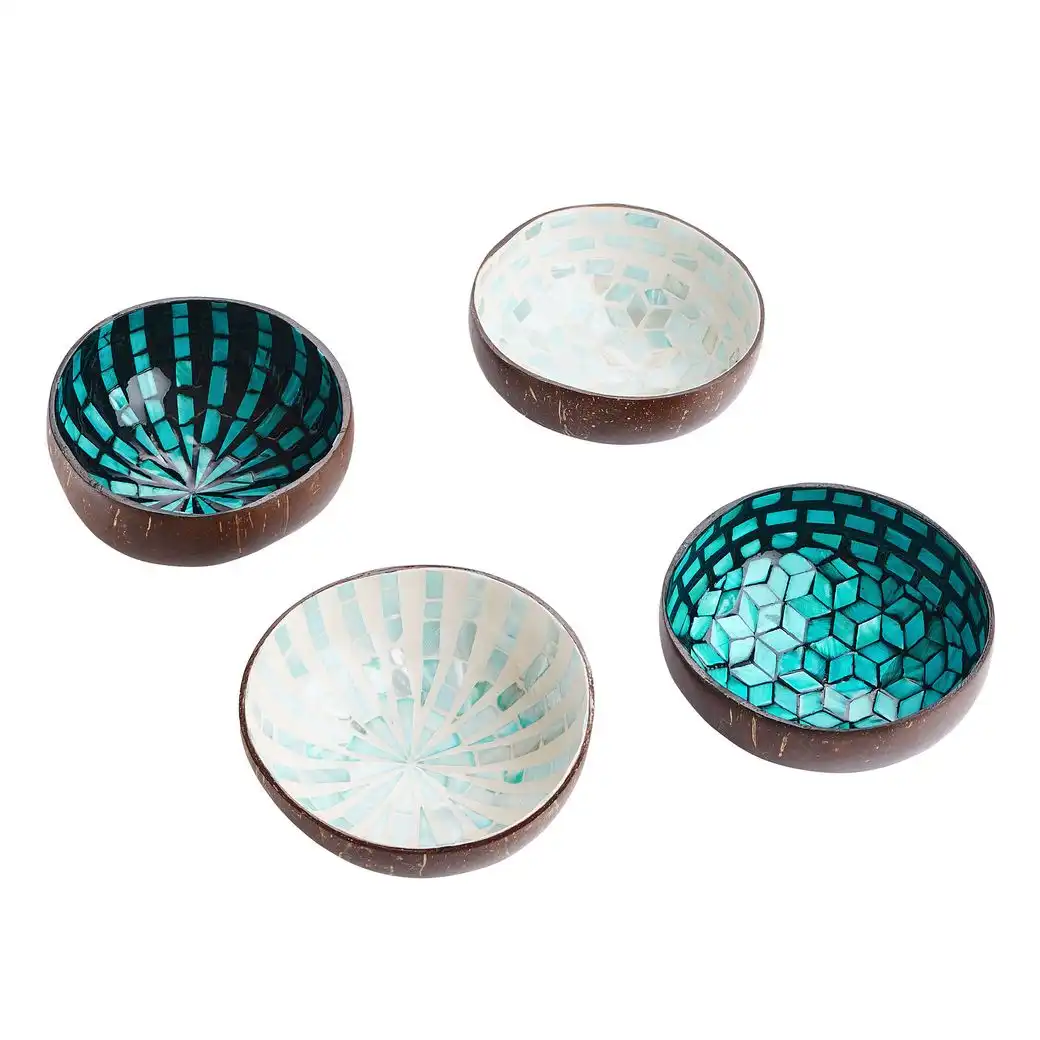 COCONUT decor bowl made of coconut with mother-of-pearl, white-turquoise stripes Ø 13.5cm - Image 4